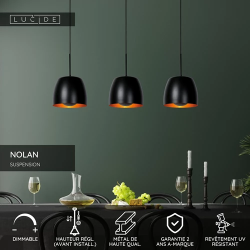 Lucide NOLAN - Suspension - 3xE27 - Noir - USP